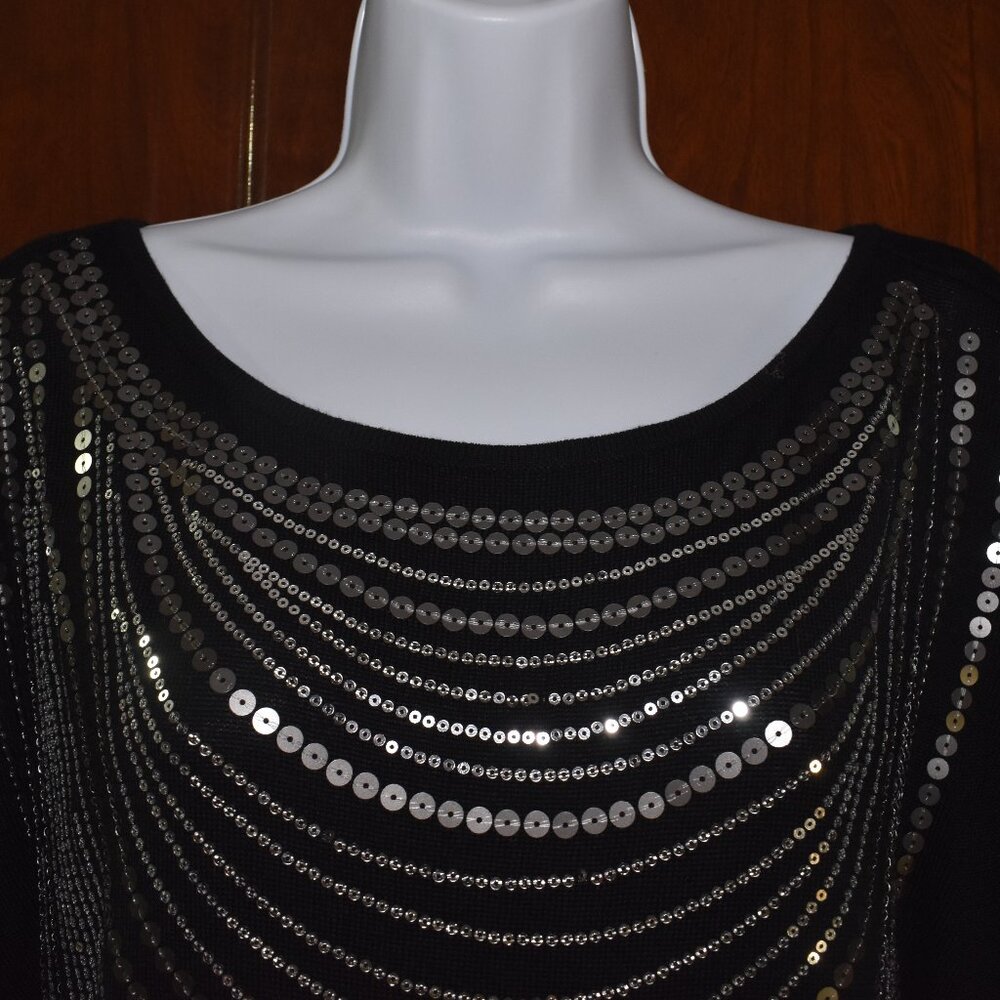 Cache Black Sequin Blouse Size M Embellished Spar… - image 4